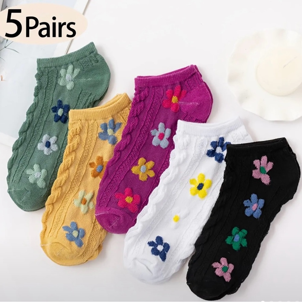 Colorful Floral Ankle Socks - 5 Pairs